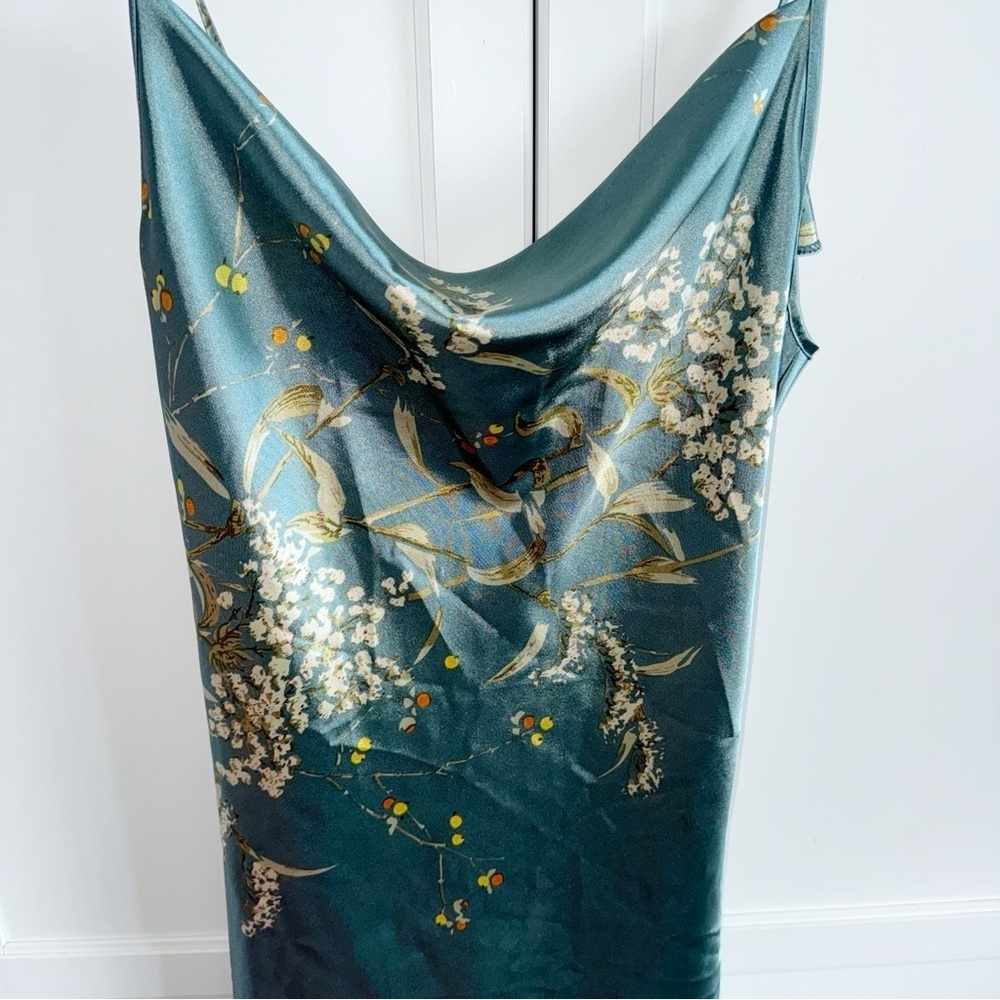 Floral Print Satin Slip Dress Sleepwear Cowl Neck Sz Medium - Picture 7 of 11
